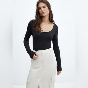 BRAND NEW Mango Long Sleeves Bodysuit Low Round Neckline Size M